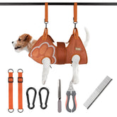 Paws n' Cradle grooming hammock setup keeps pets secure for calm home grooming.