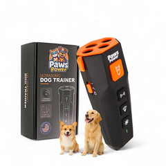 Paws Power deterrent device held in hand for portable humane training at home and walks.
