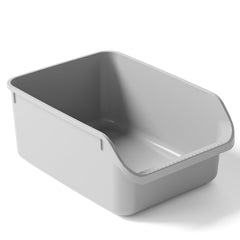 Pawsayes cat litter box with low-entry gray design for easy access.