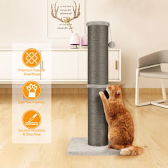 PAWSCRAT 32-inch beige flannelette post with fluffy balls encourages climbing and playful engagement.