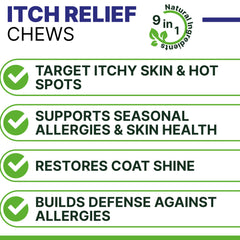 PAWSential anti-itch chews close-up, probiotics and omega-3 for healthier coat.