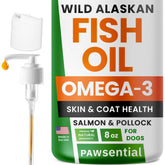 Pawsential Omega-3 Fish Oil bottle for dogs and cats suggesting skin and coat support