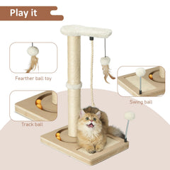 PAWSFANS cat scratching post featuring track ball for interactive play