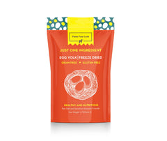 PawsFourLove egg treats packshot shows 100% single-ingredient nutrition for dogs and cats.