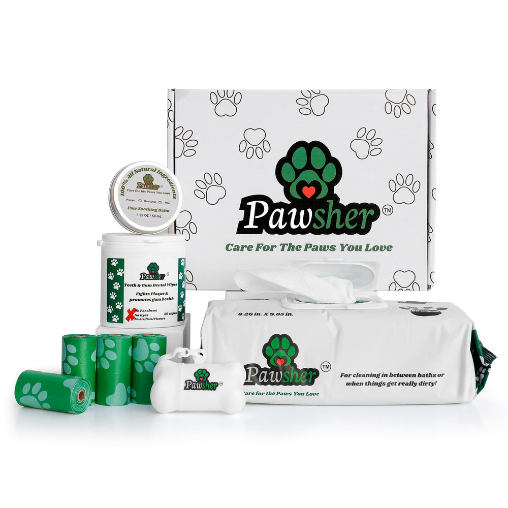 Pawsher dog essentials starter kit box, travel-ready grooming kit for on-the-go care