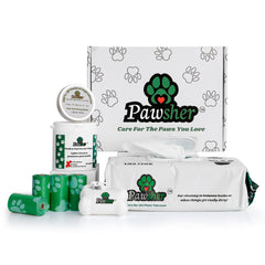 Pawsher dog essentials starter kit box, travel-ready grooming kit for on-the-go care