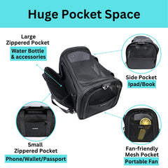 PawsInCar Premium Cat Carrier exclusive fan pocket ready for airflow