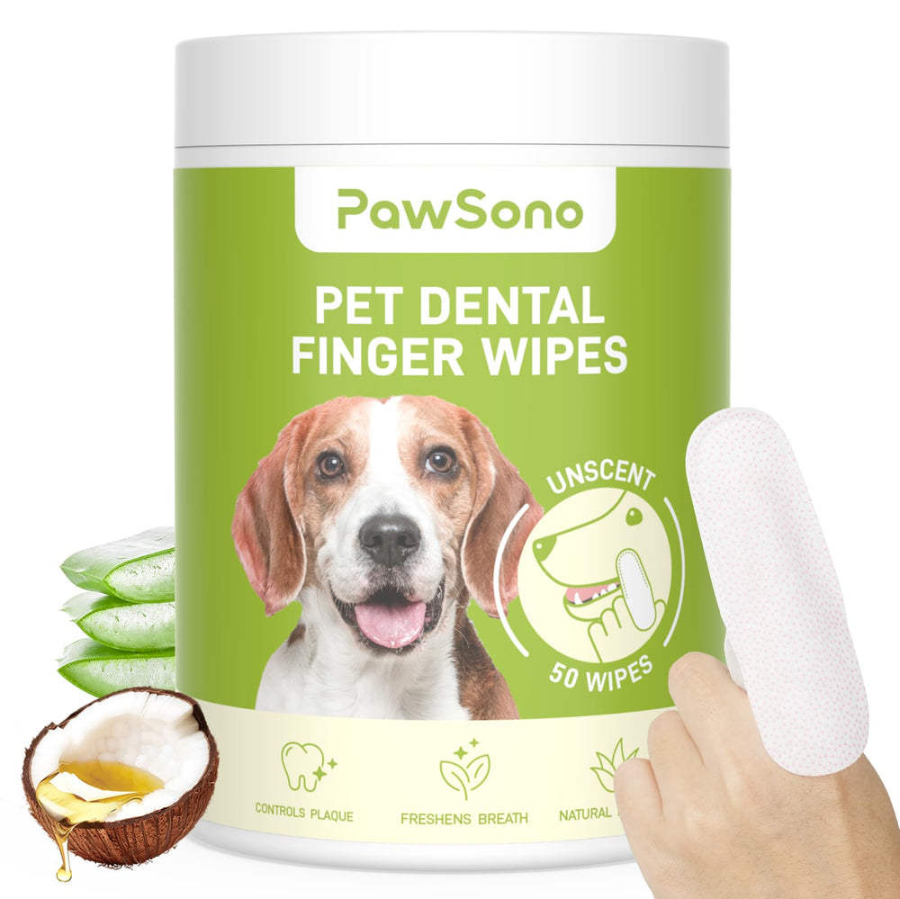 PawSono dog teeth cleaning wipes packaging for easy at-home care.
