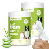 PawSono ear finger wipes packaging front shows vet-approved solution for pets.