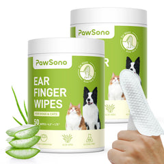 PawSono ear finger wipes packaging front shows vet-approved solution for pets.
