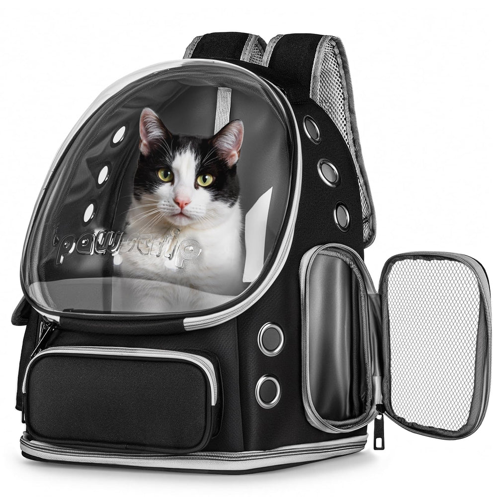 pawstrip Cat Backpack Carrier Bubble Window offers a clear view to ease travel anxiety