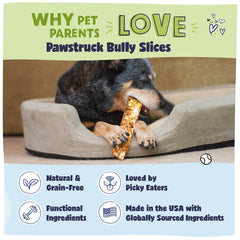 Pawstruck Bully Slices peanut butter gravy close-up emphasizes flavor appeal.
