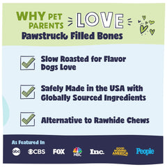 Pawstruck filled-dog-bones-beef provides satisfying roast-filled bone for focused chewing.
