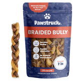 Pawstruck Natural 7-inch braided bully sticks packaging shows a 25-count bag for long-lasting chew