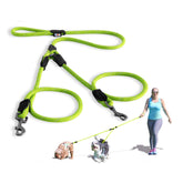 Pawtitas double leash two dogs six-foot ergonomic handle for comfortable control during walks.