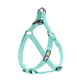 Pawtitas Reflective Step-in Dog Harness teal front view for enhanced nighttime visibility.