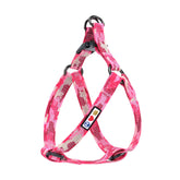 Pawtitas reflective step-in harness in pink camouflage improves evening visibility.