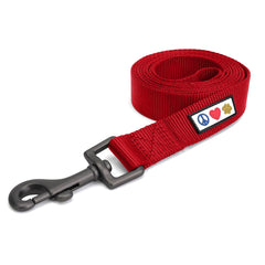 Pawtitas solid 6ft red dog leash embroidery close-up shows name and phone safety
