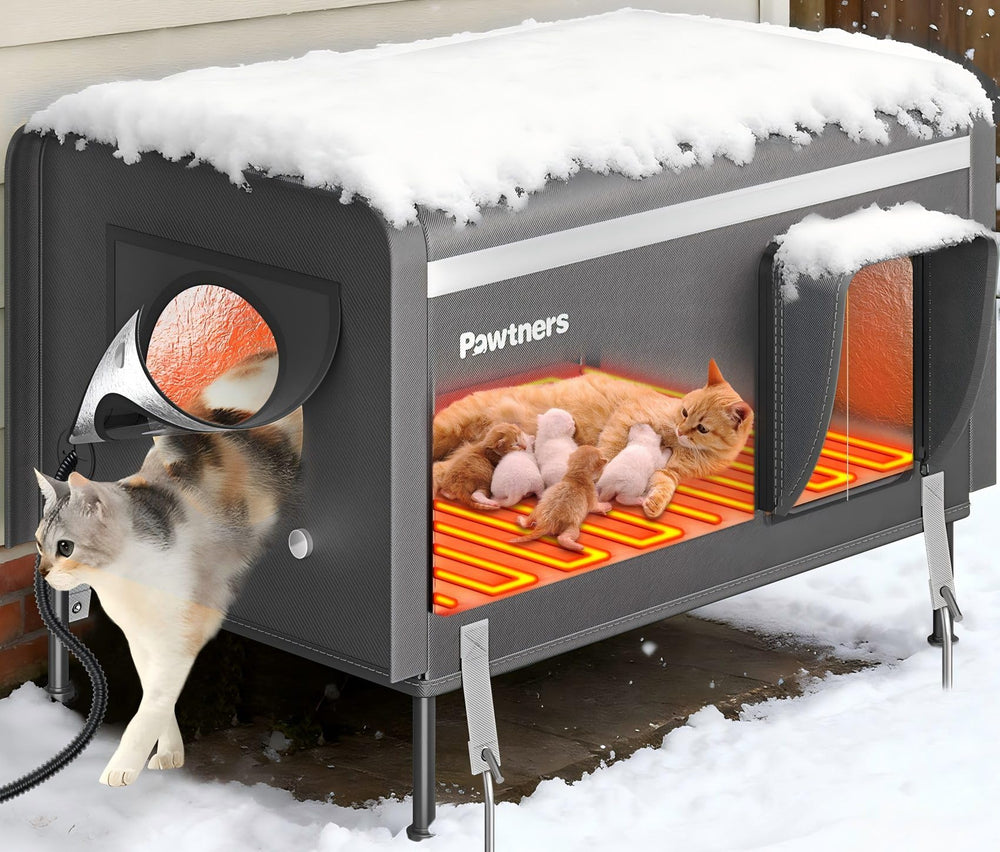 Pawtners 26inch heated cat house exterior provides durable weatherproof shelter for outdoor cats.