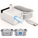 Pawtners cat fountain pump side view highlighting compact size for quick replacement and steady flow.