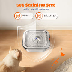Pawtners cat water fountain quadruple filtration reduces odors and debris for clean water.