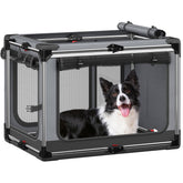 Pawtners collapsible dog crate folded flat, ideal for quick travel storage and portability.