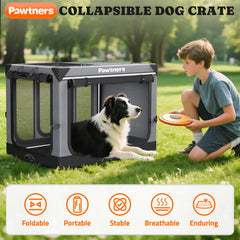 Pawtners collapsible dog crate interior shows soft mat and cozy space.