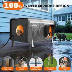 Pawtners heated cat house interior with warm pad provides cozy warmth for outdoor cats.