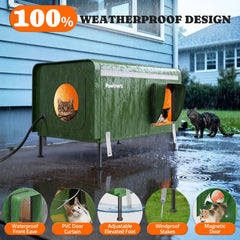 Pawtners heated outdoor cat house interior with pad highlights warmth for feral cats.