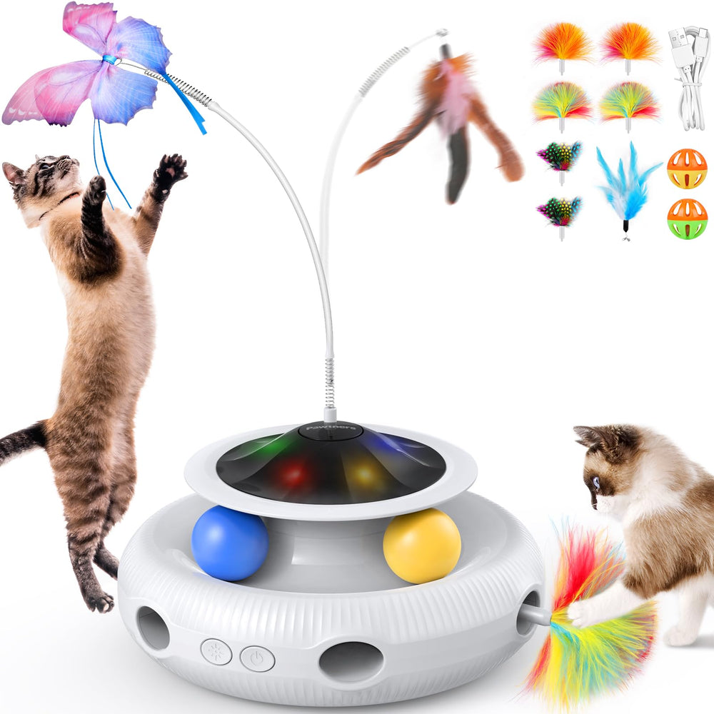 Pawtners interactive cat toy package demonstrates four modes to keep indoor cats engaged for enrichment.
