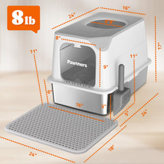 Pawtners stainless steel litter box high sides keep litter contained.