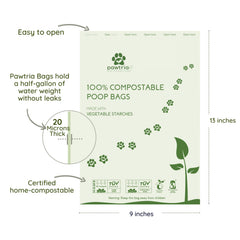 Pawtopia vegetable-starch bags showcase compostable material for greener waste.