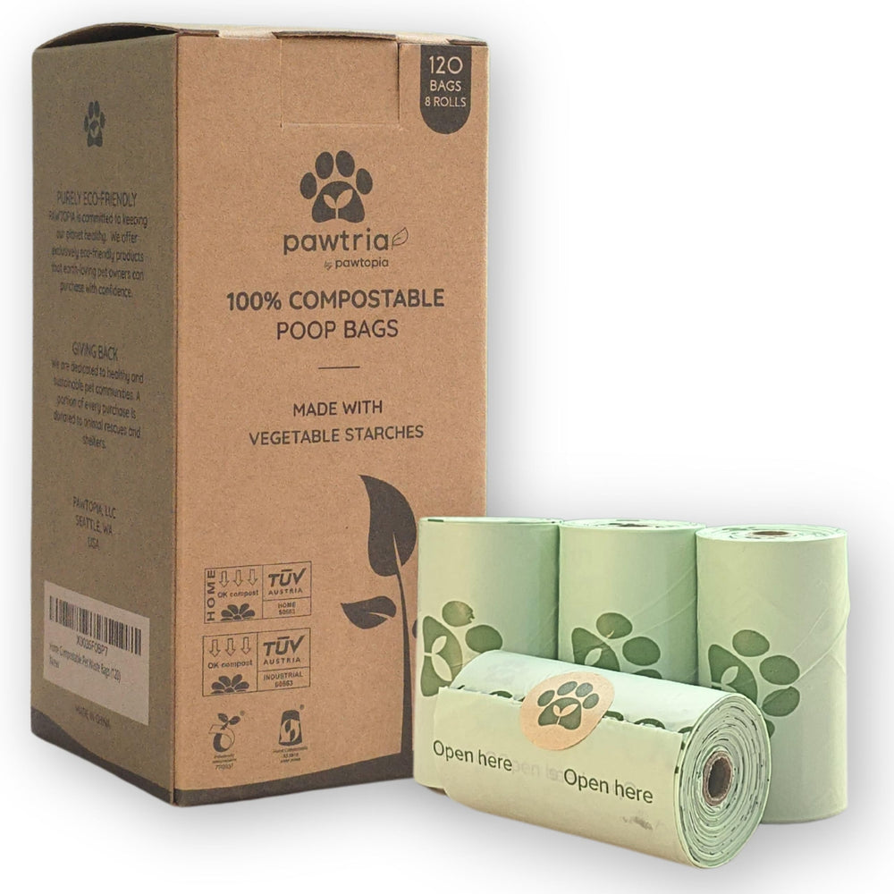 Pawtria: bolsas compostables para excrementos de perro, 120 unidades, fáciles de usar.