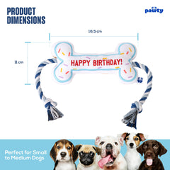 Pawty Birthday Bone toy soft plush interior highlights comforting teething sensations