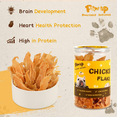 PAWUP Chicken Jerky Crisp Flakes can open showing ready-to-use training bites
