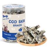 PAWUP Cod Skin Braids packaging highlights a natural, single-ingredient dog treat option.