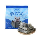 PAWUP Cod Skin Dog Treats packaging: natural fish roll snack for healthy coat support.