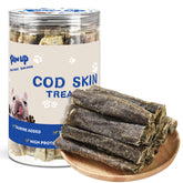 PAWUP cod skins treat rolls packaging highlights grain-free, single-ingredient snacking.