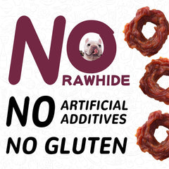 PAWUP Duck Jerky Rings for all sizes illustrate chew rings suitable for any dog.