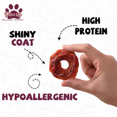 PAWUP Duck Jerky Rings training session demonstrates easy-to-hold chew rewards.