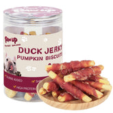PAWUP pumpkin biscuits with duck treats shown for small dogs, tasty and digestible.