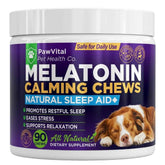 PawVital melatonin calming chews bottle promotes natural sleep support for dogs.