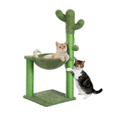 PAWZ Road cactus cat tree front view with sturdy base and cozy hammock.