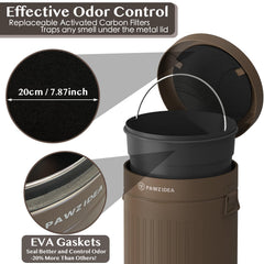 PAWZIDEA carbon filter behind the lid reduces odors in outdoor spaces.