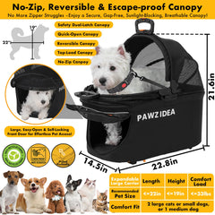 PAWZIDEA stroller no-zip canopy provides easy top access and extra headroom.