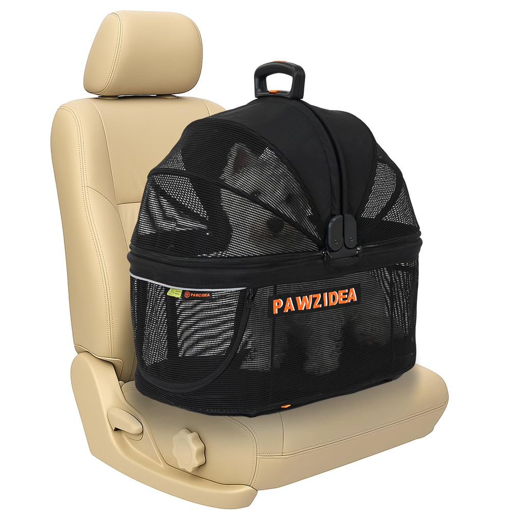 PAWZIDEA portable small-dog crate car-seat shows travel-ready design for secure road trips.
