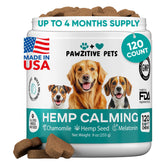 Pawzitive Pets hemp calming chews bottle closeup for dog anxiety relief