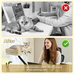 PAWZ Road cat desk bed soft fur surface offers cozy resting comfort.