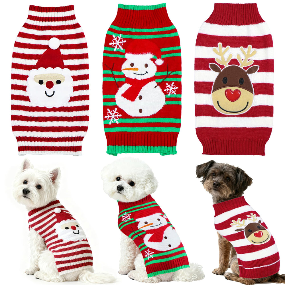 PAYHTOW Santa-pattern dog Christmas sweater for festive photos.