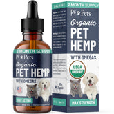 PB Pets Organic Hemp Oil bottle shows calming support for pets